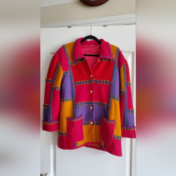Sweaters - Vintage multicoloured patchwork embroidered sweater jacket with removable collar